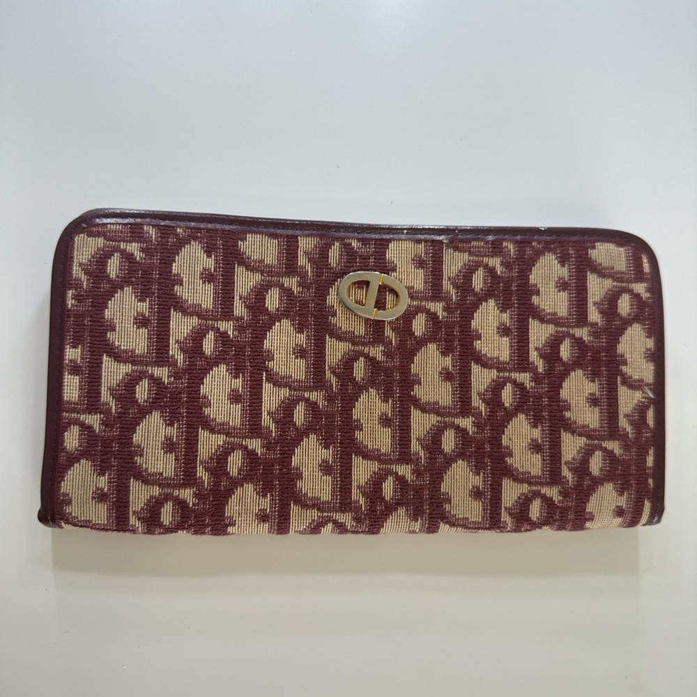 Vintage Christian Dior Trotter Wallet - Rare Burgundy Canvas & Leather